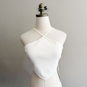 Monday Swimwear Doheny Halter Swim Top Ivory Ribbed Knit Small NWT